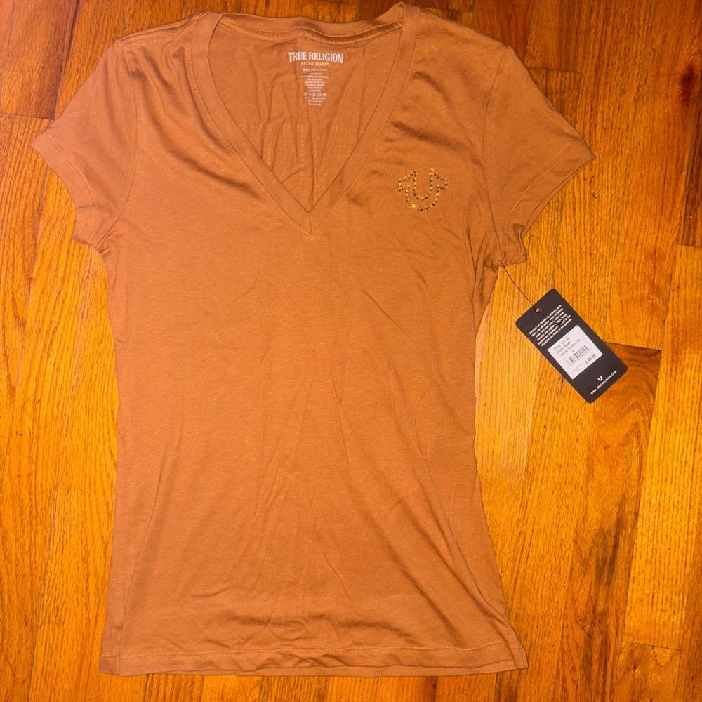 True Religion Women's Brown V-Neck Tee